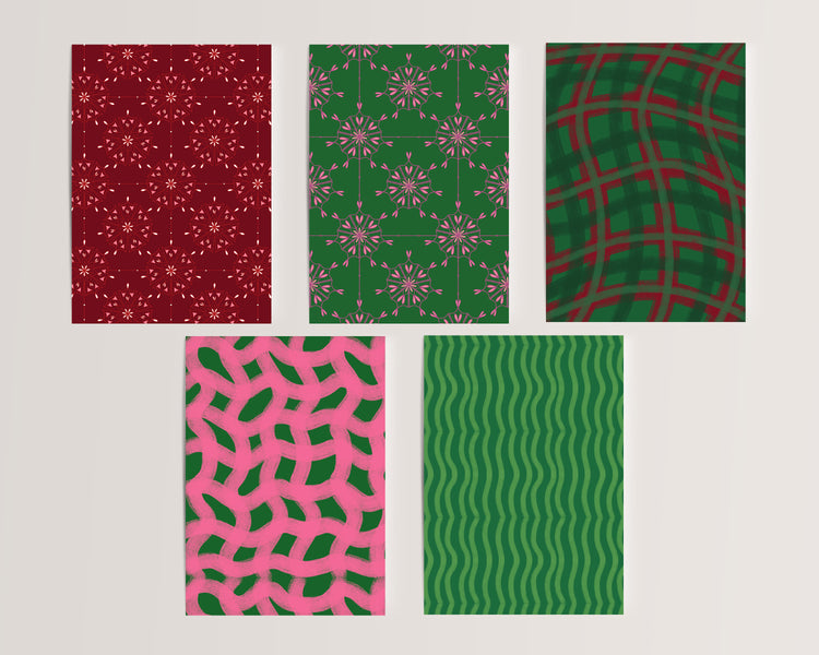 Festive Pattern Card Set - Set of 5 or 10 cards