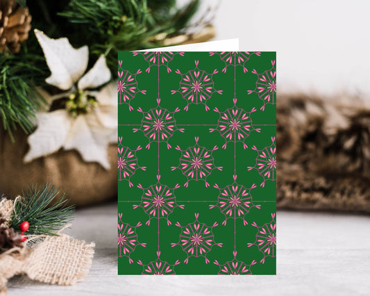 Pink Snowflakes Pattern Christmas Card